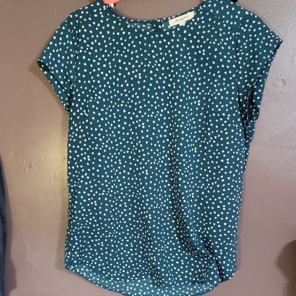 Teal and White Polka Dot Blouse